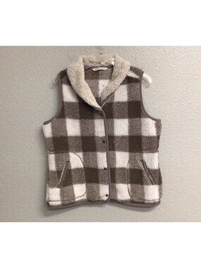 Woolrich Beige Plaid Sherpa Vest Snap Women's Size Large